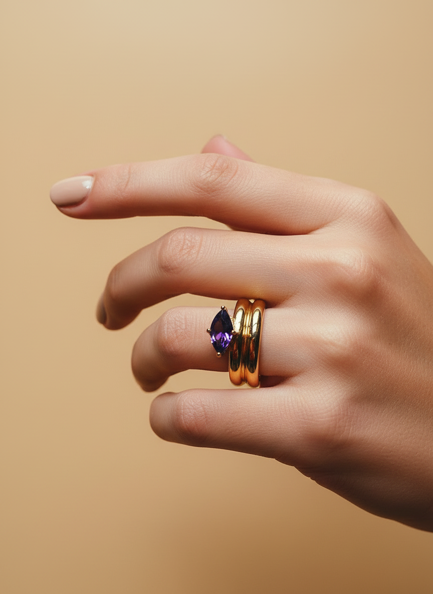 Zahra Amethyst Gold Ring - Milgo Awad